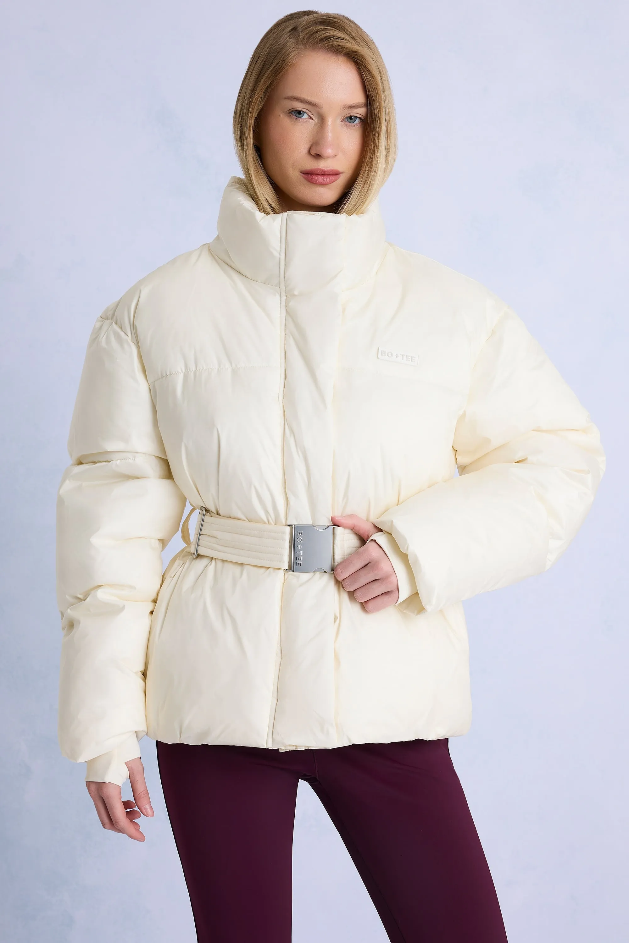 Waterproof Belted Oversized Ski Jacket in Ice sold by Oh Polly