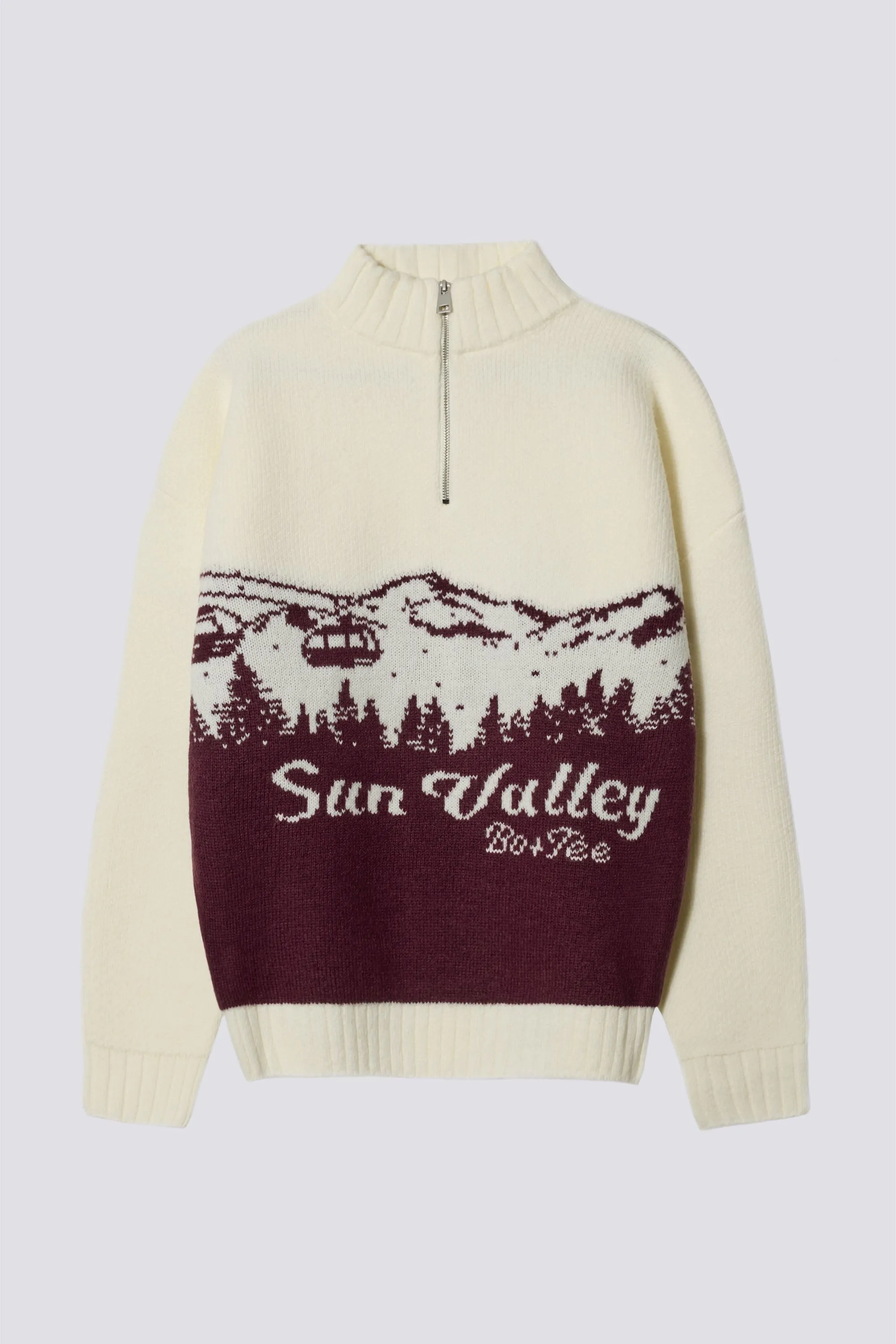 Knit Quarter-Zip Turtleneck Oversized Jumper in Burgundy sold by Oh Polly product image thumbnail 3