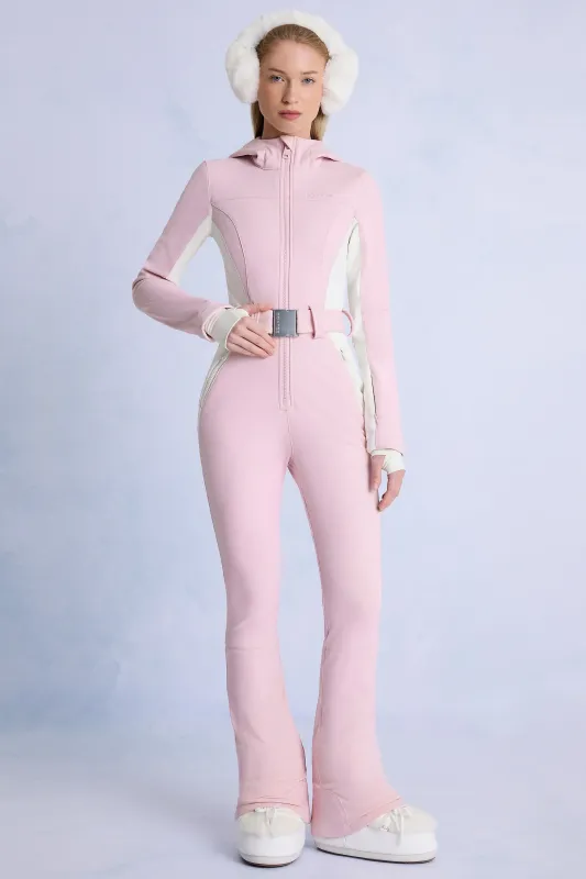 Waterproof Hooded Fitted Ski Suit in Powder Pink sold by Oh Polly