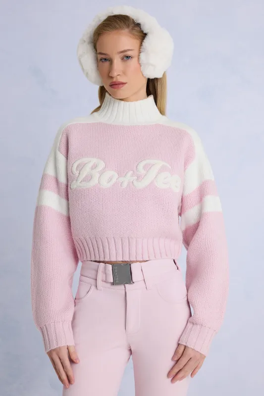 Knit Logo Cropped Jumper in Powder Pink sold by Oh Polly