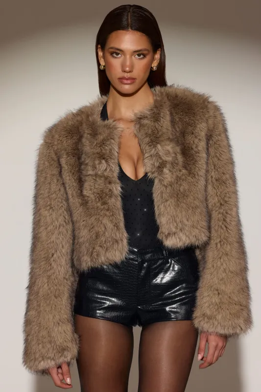 Cropped Faux-Fur Jacket in Light Brown sold by Oh Polly