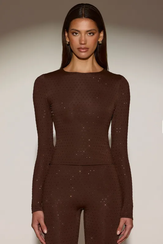 Embellished Long-Sleeve Top in Chocolate Brown sold by Oh Polly