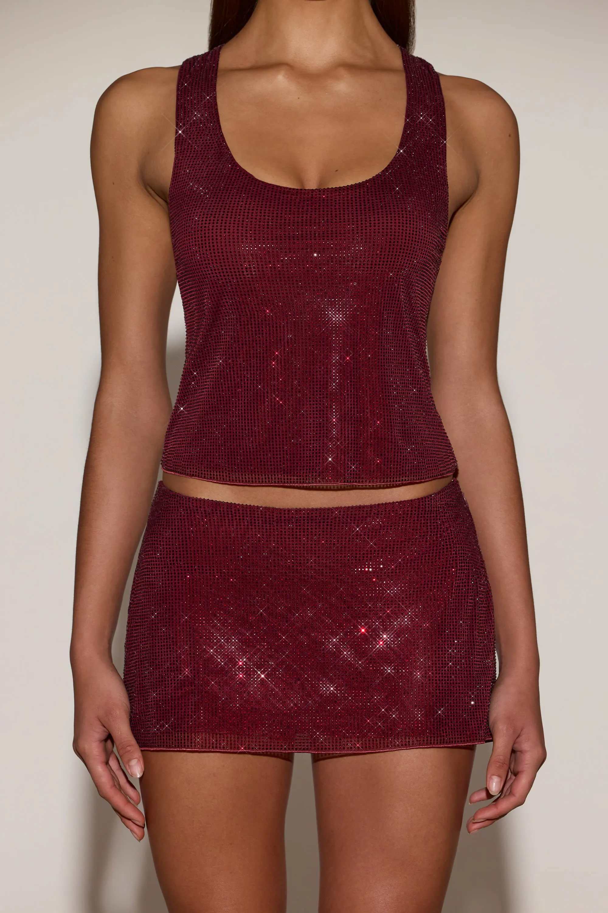 Embellished Jersey Scoop-Neck Racerback Top in Burgundy sold by Oh Polly product image thumbnail 4