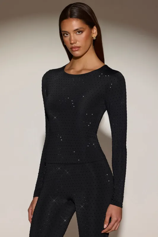 Embellished Long-Sleeve Top in Black sold by Oh Polly