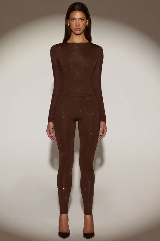 Embellished High-Waisted Leggings in Chocolate Brown sold by Oh Polly