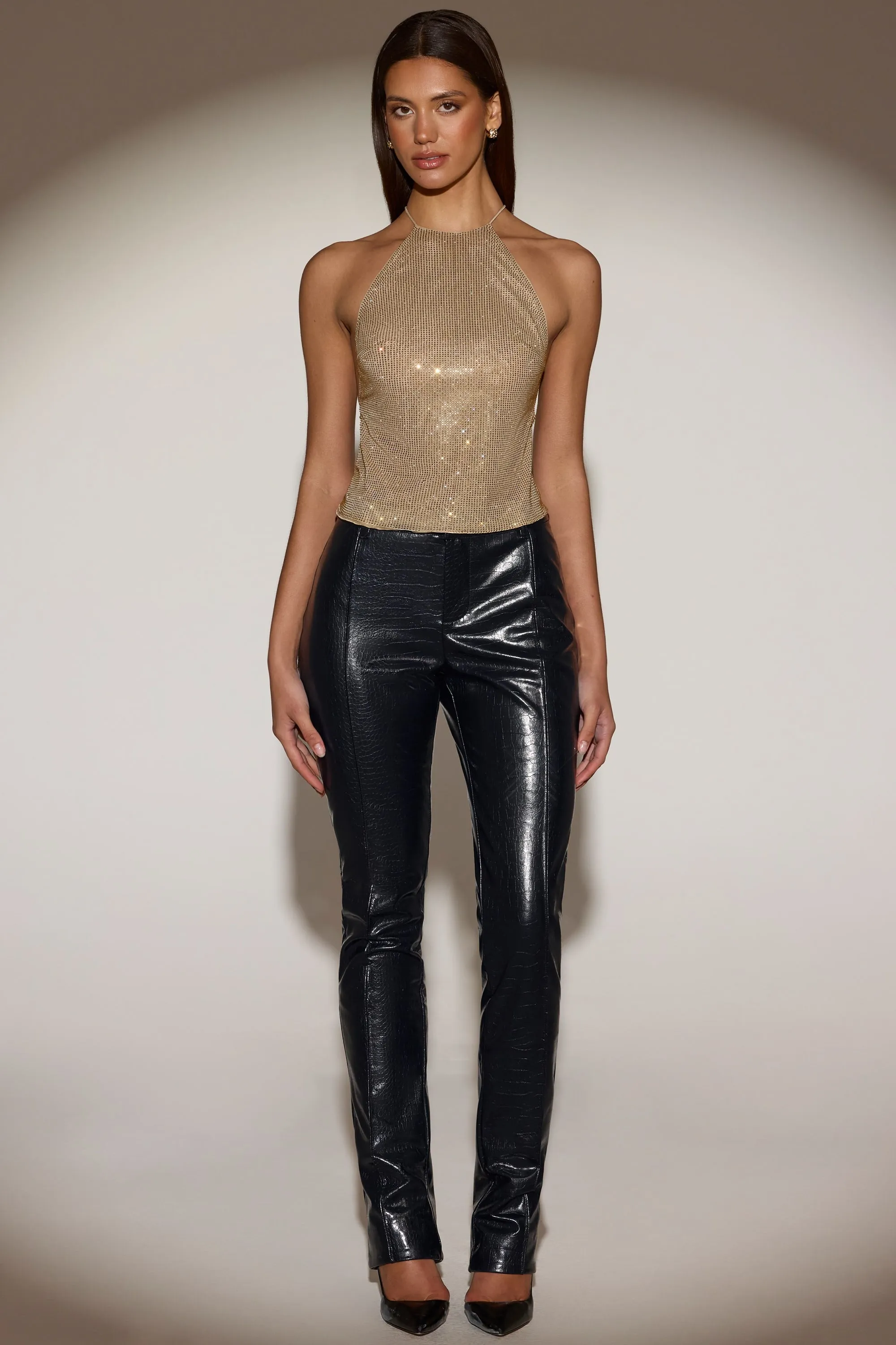 Embellished Halterneck Backless Top in Gold sold by Oh Polly product image thumbnail 5