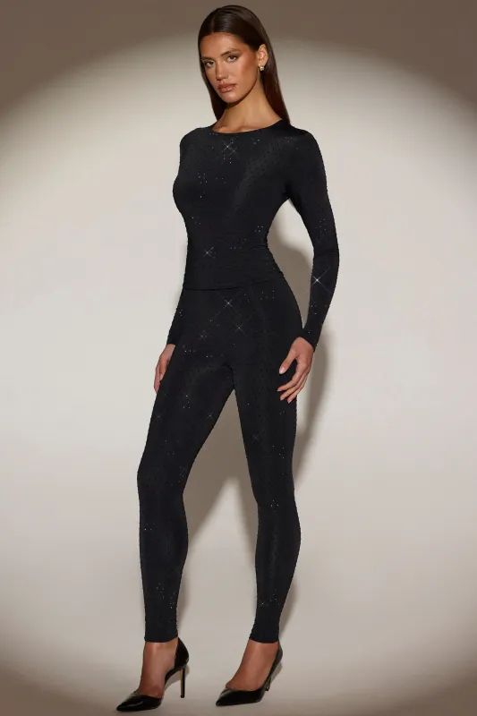 Embellished High-Waisted Leggings in Black sold by Oh Polly