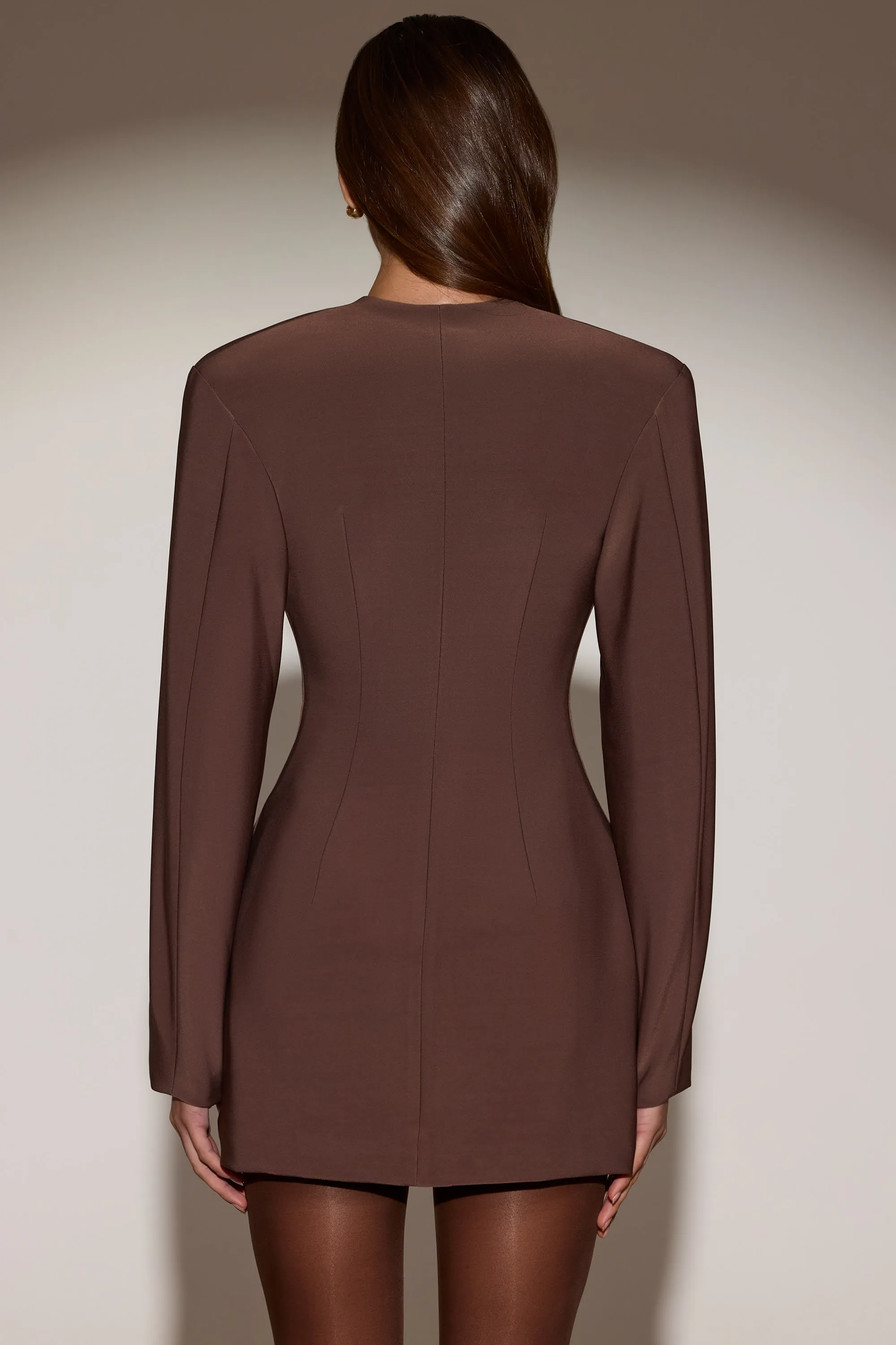 Single-Breasted Blazer Mini Dress in Chocolate Brown sold by Oh Polly product image thumbnail 2