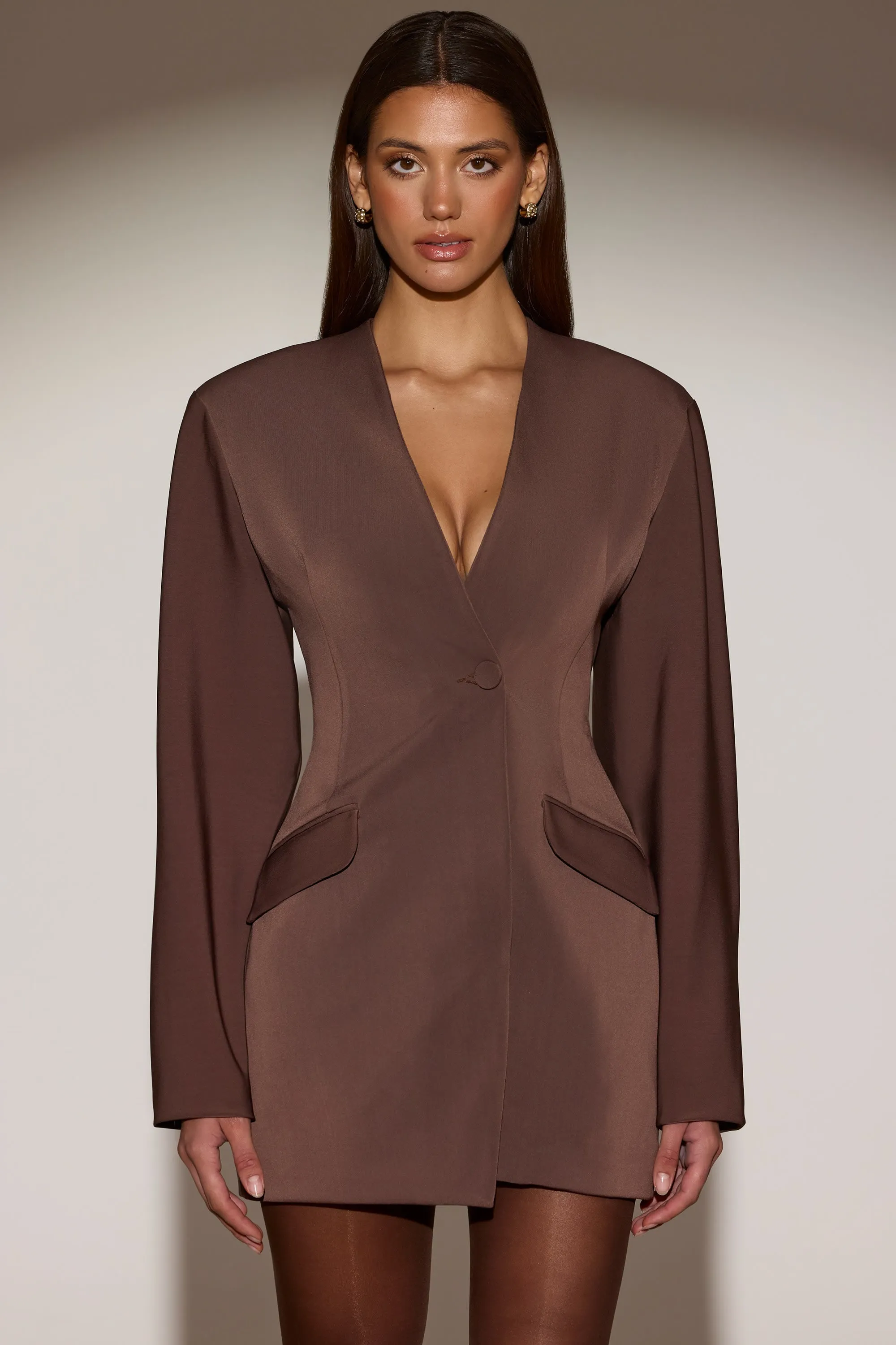 Single-Breasted Blazer Mini Dress in Chocolate Brown sold by Oh Polly product image thumbnail 4
