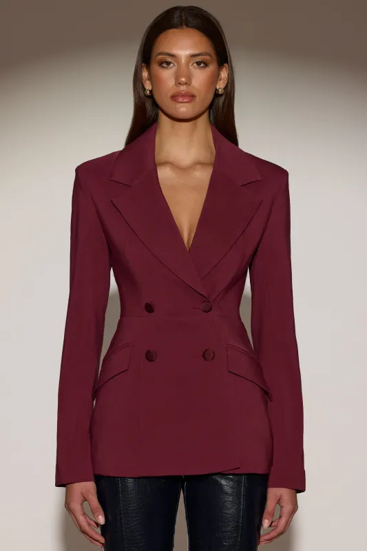 Structured Double-Breasted Blazer in Burgundy sold by Oh Polly