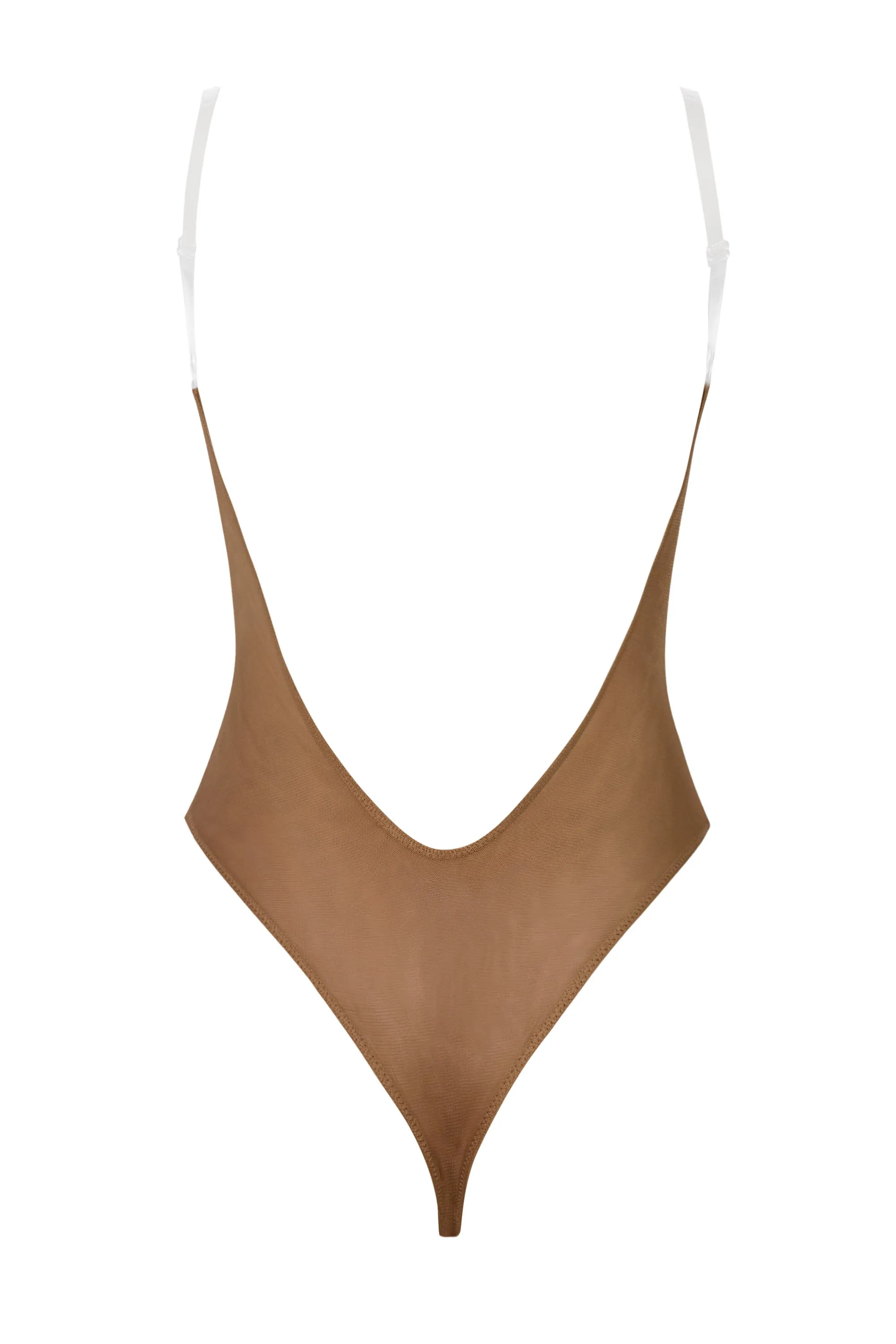 Soft Mesh Clear Strap Bodysuit in Almond sold by Oh Polly product image thumbnail 2