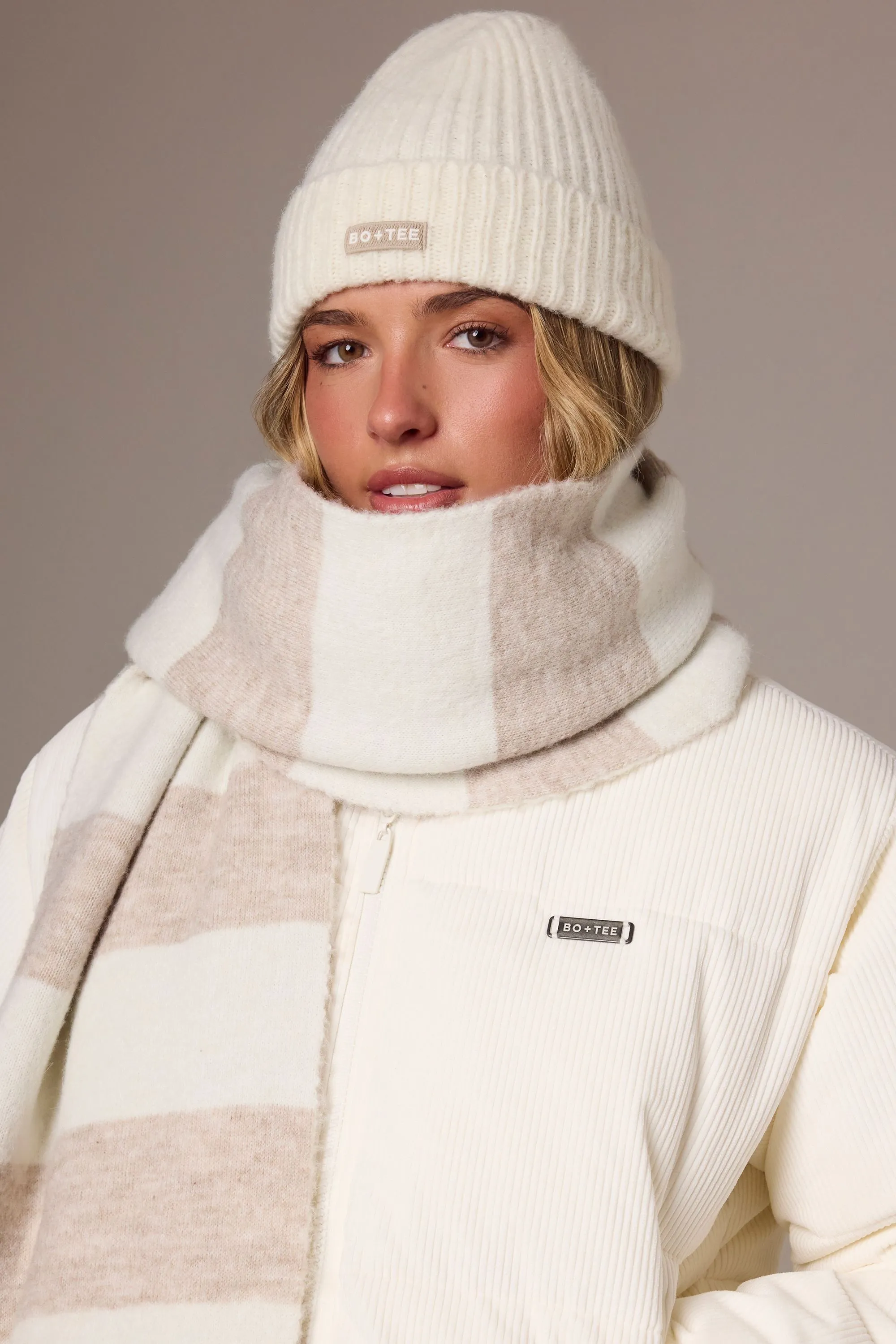 Ribbed Knit Beanie Hat in Ivory sold by Oh Polly