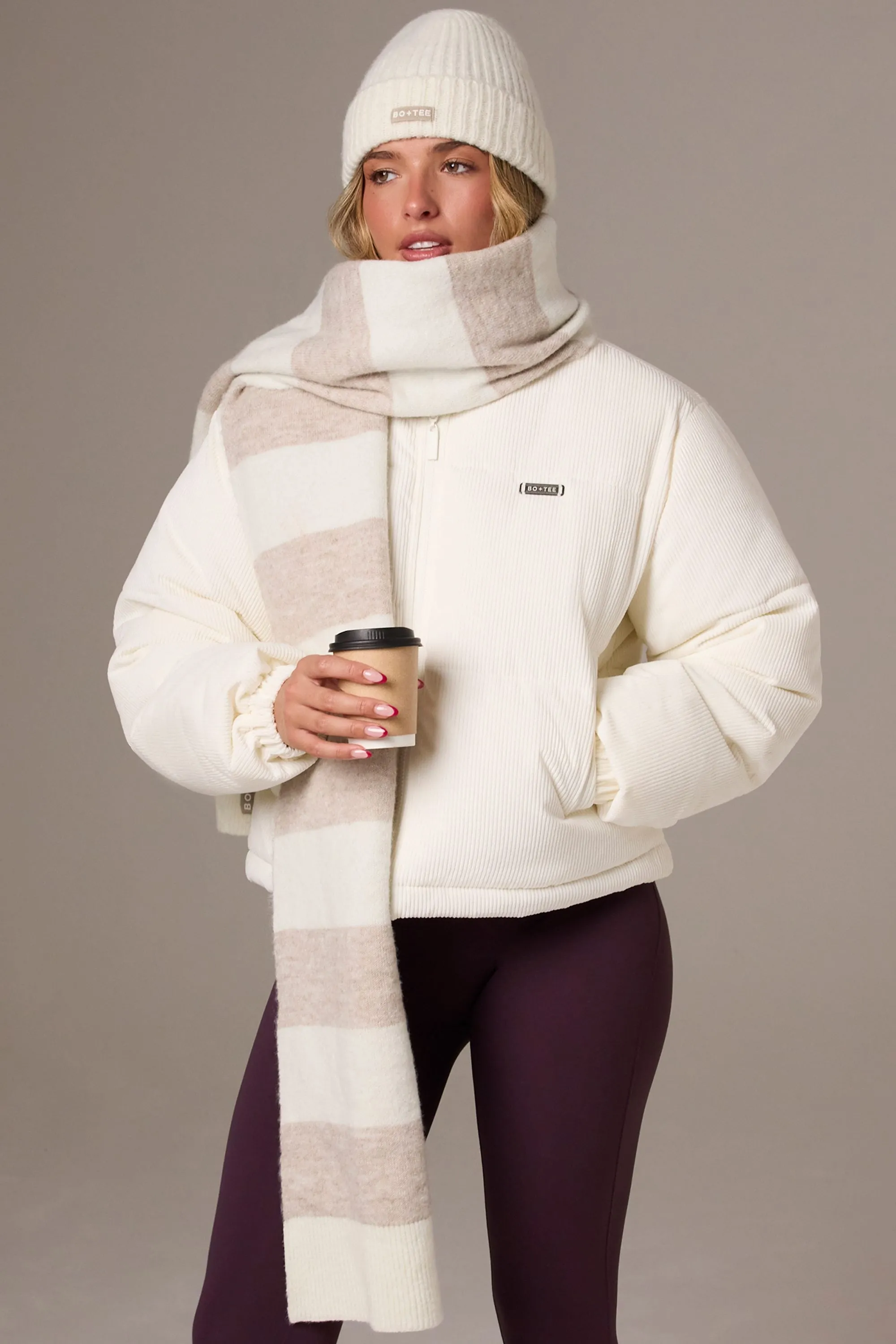 Knitted Striped Scarf in Ivory sold by Oh Polly