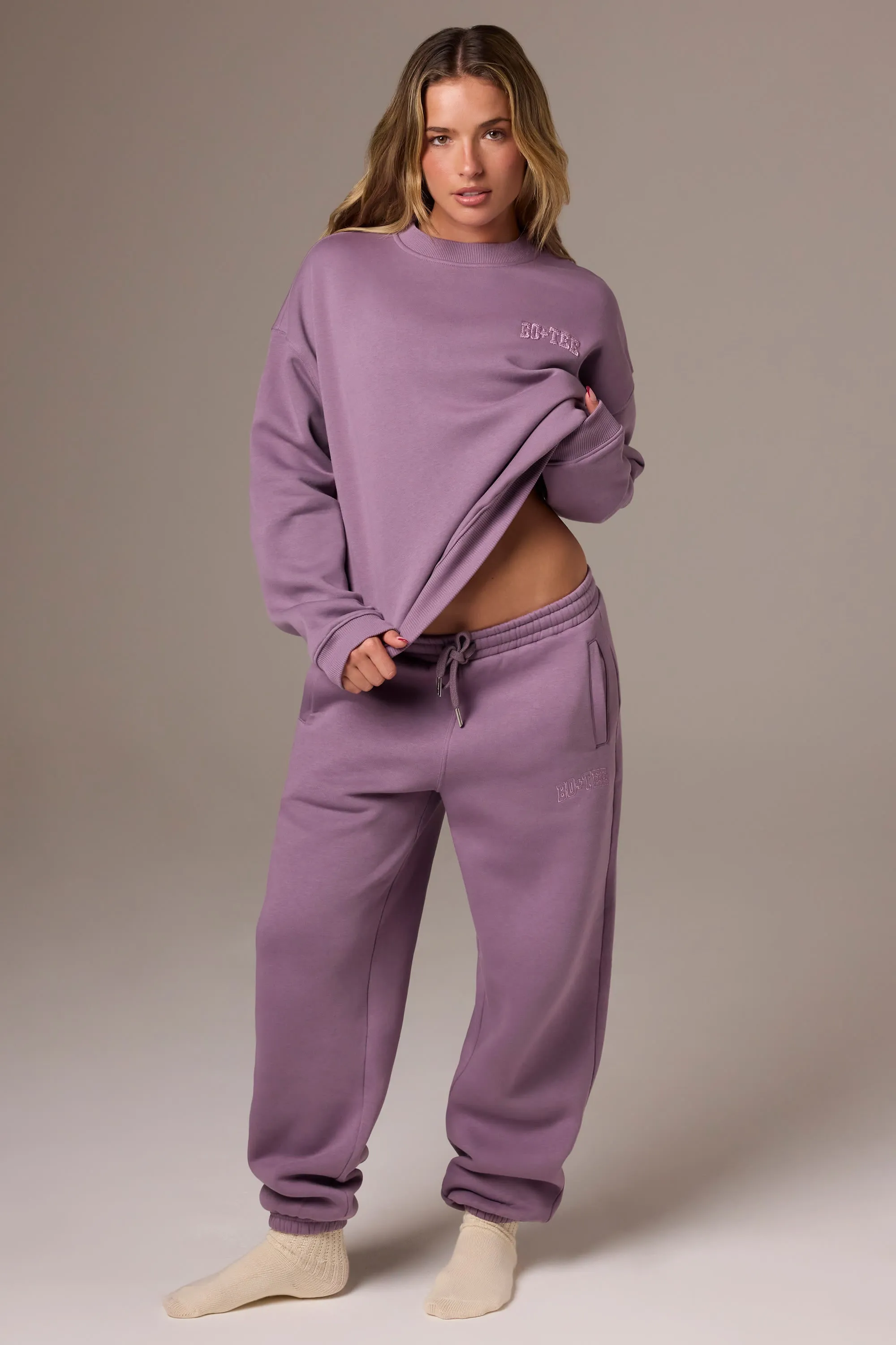 Brushed Jersey Mid-Rise Relaxed Joggers in Dusk sold by Oh Polly