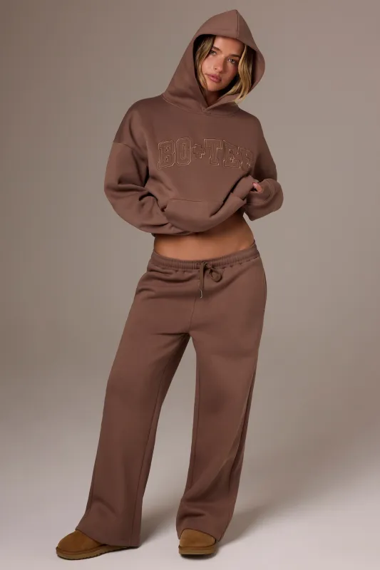 Brushed Jersey Wide-Leg Joggers in Cocoa sold by Oh Polly