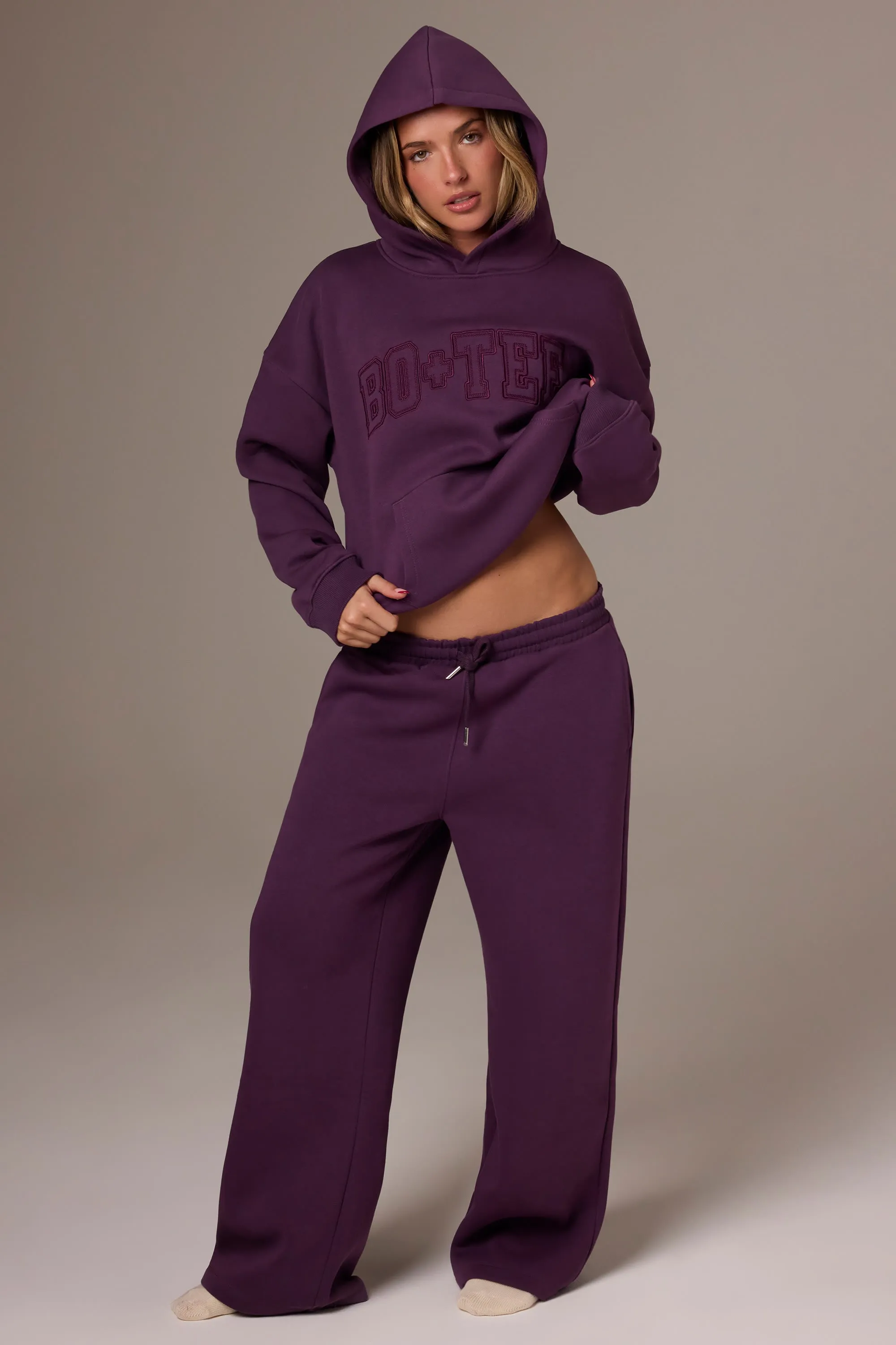 Brushed Jersey Wide-Leg Joggers in Plum sold by Oh Polly