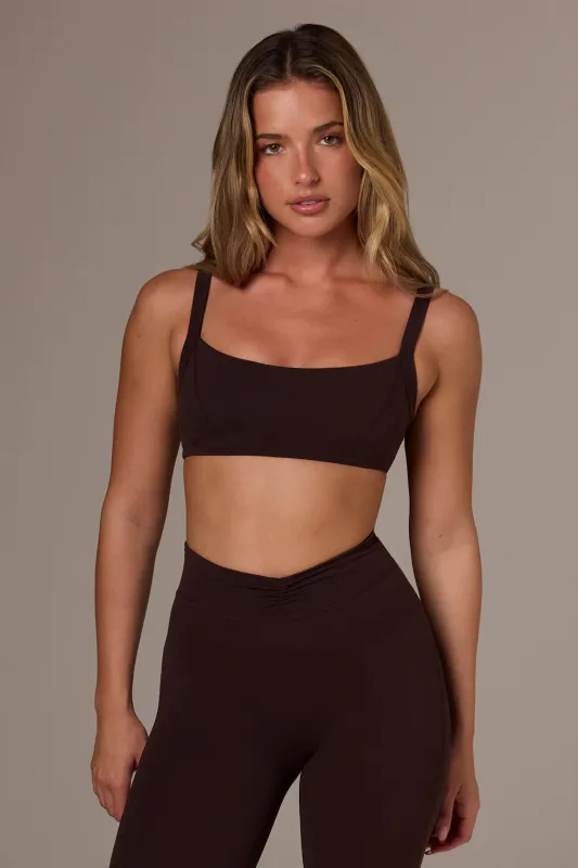 Soft Active Seam-Detail Sports Bra in Espresso sold by Oh Polly