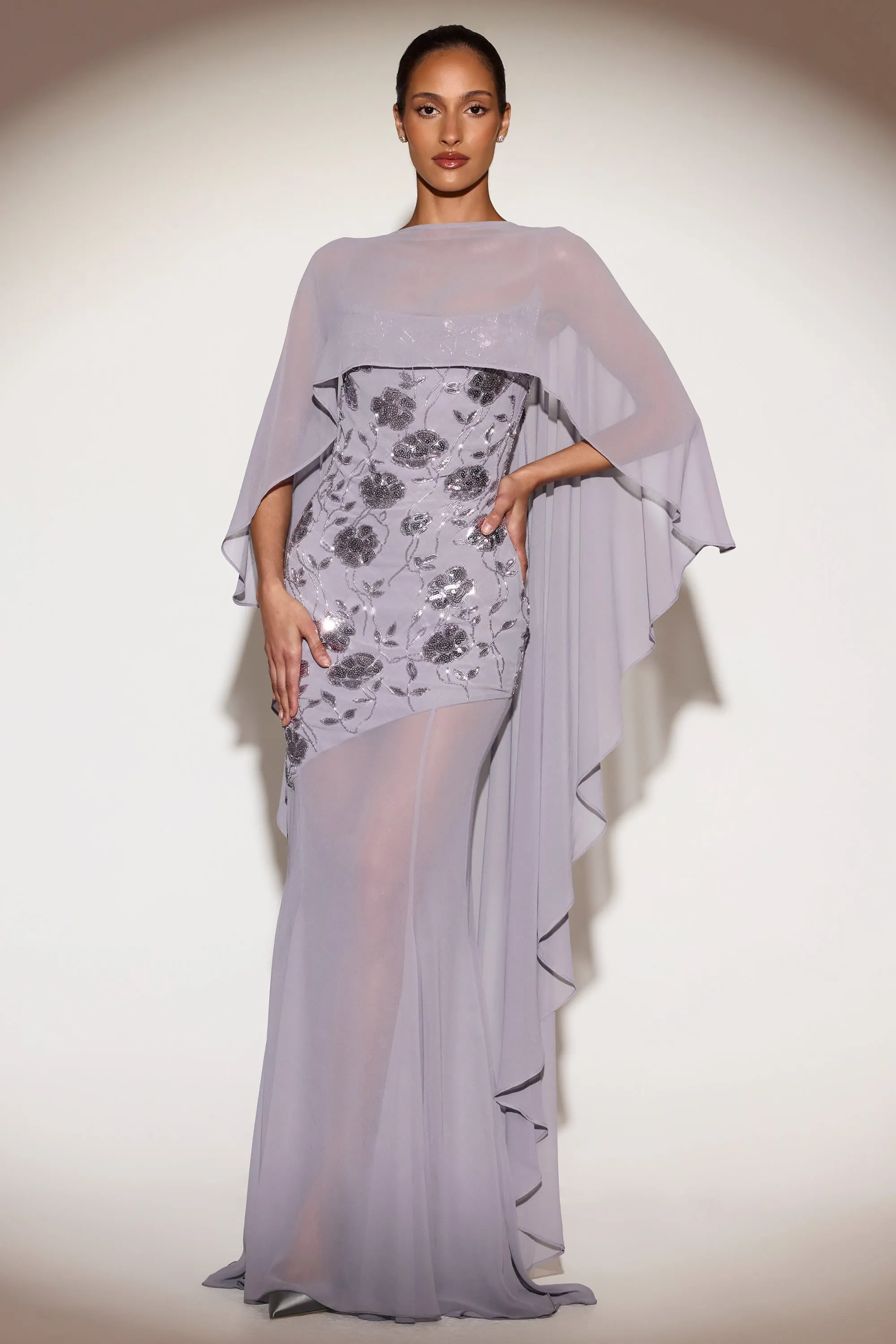 Sheer Chiffon Draped Cape in Lilac sold by Oh Polly