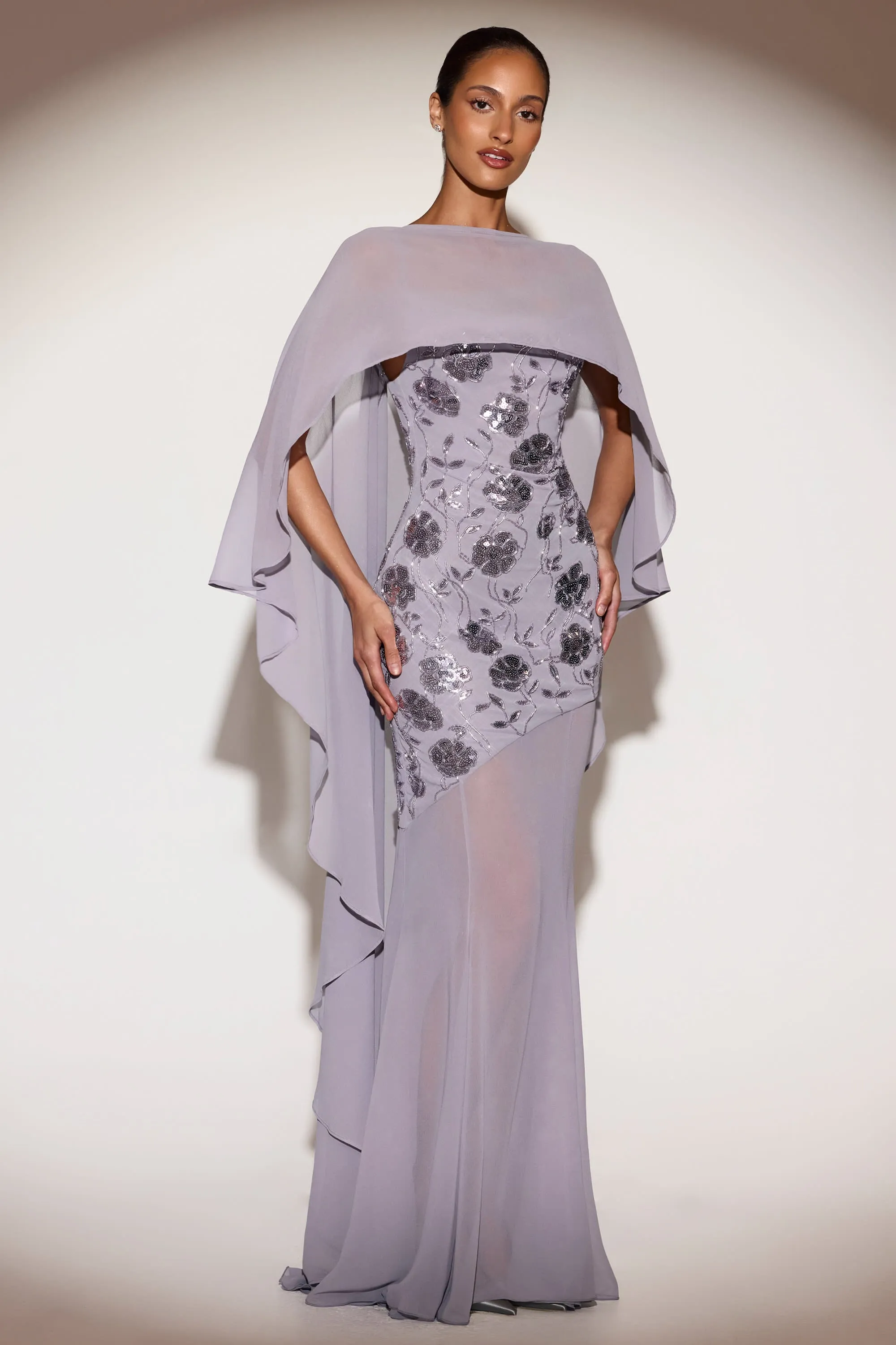 Sheer Chiffon Draped Cape in Lilac sold by Oh Polly product image thumbnail 4