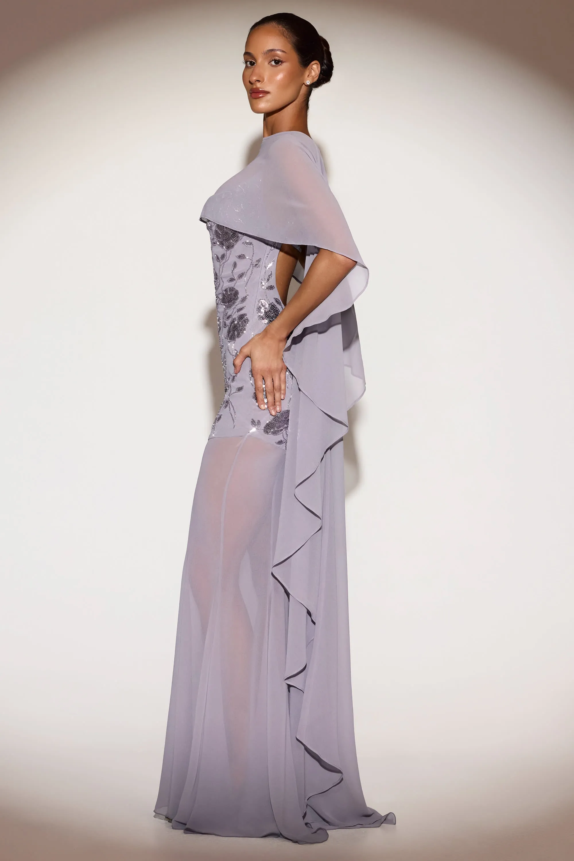 Sheer Chiffon Draped Cape in Lilac sold by Oh Polly product image thumbnail 5