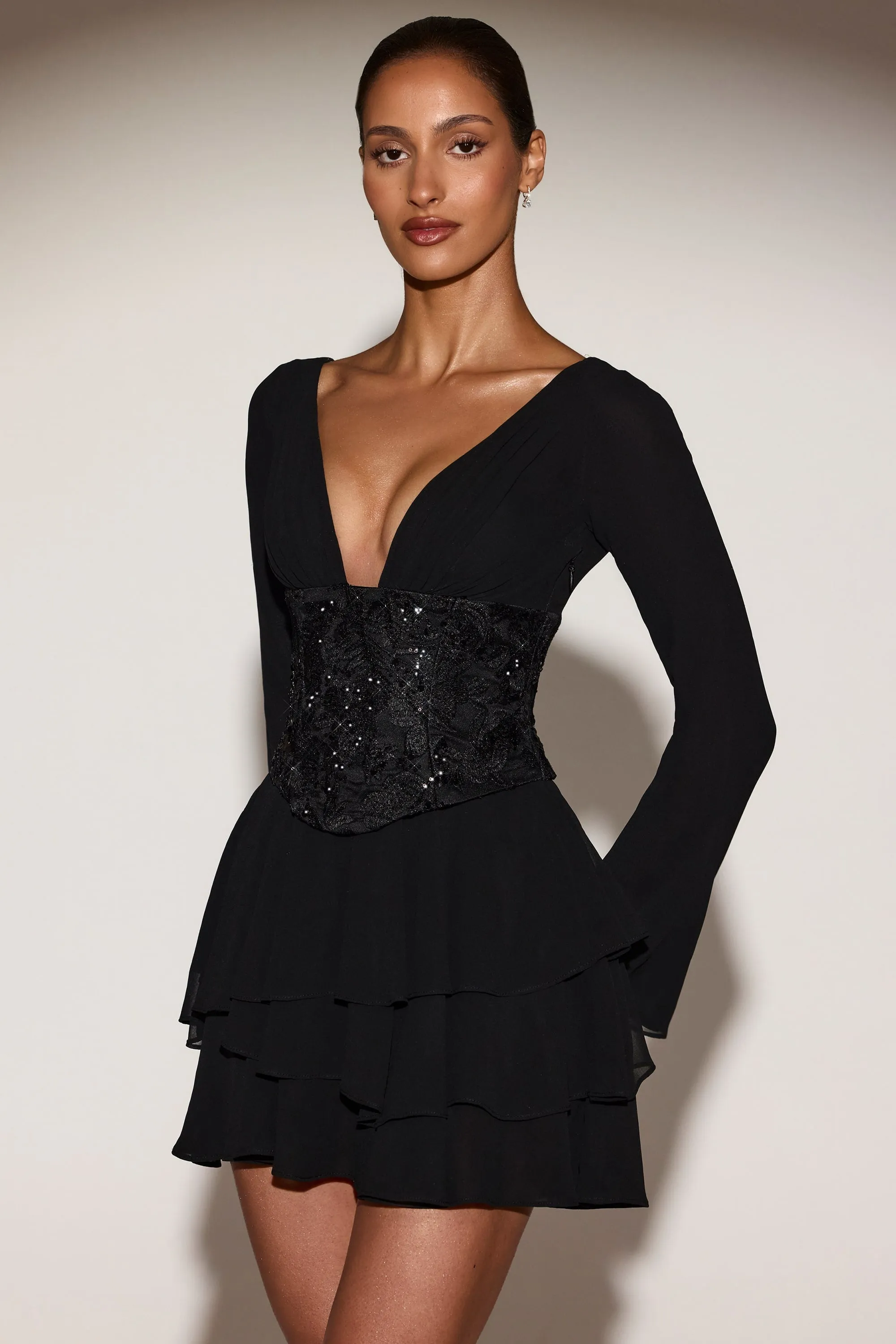 Embellished Corset A-line Mini Dress in Black sold by Oh Polly product image thumbnail 5