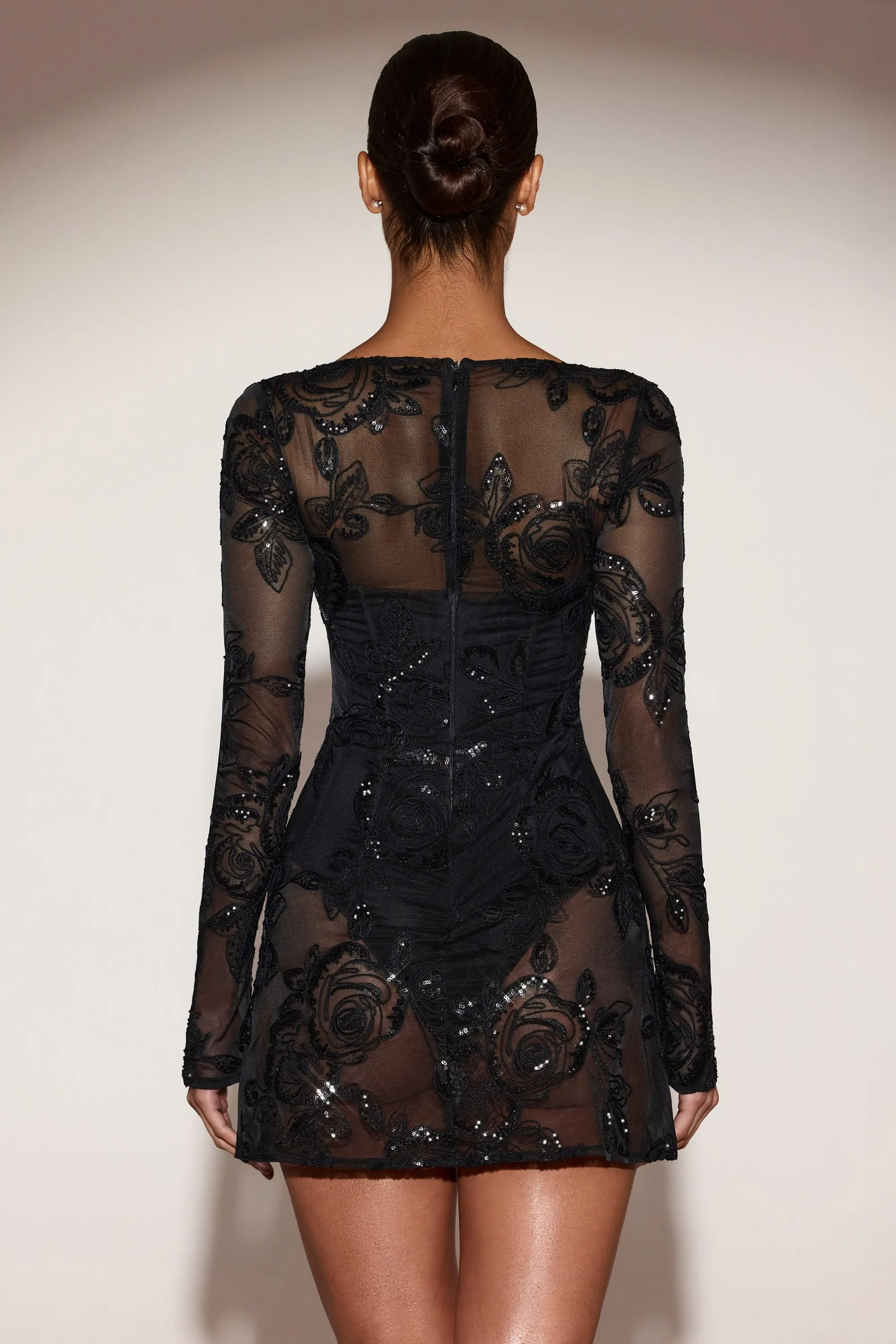 Sheer Embellished Bodysuit Corset Mini Dress in Black sold by Oh Polly product image thumbnail 3