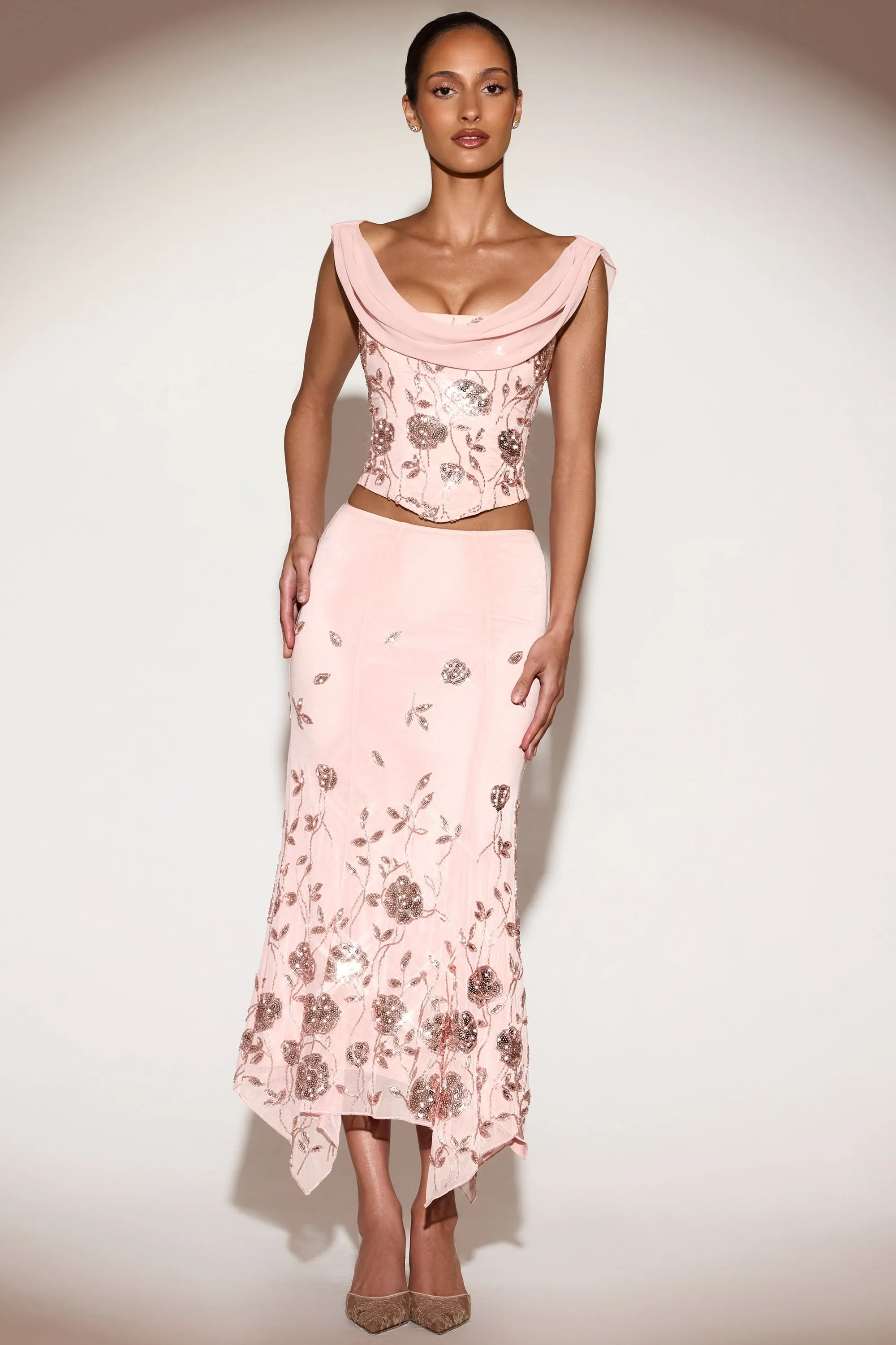 Embellished Hanky Hem Midaxi Skirt in Pink sold by Oh Polly product image thumbnail 4
