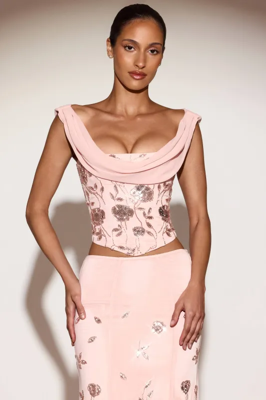 Embellished Draped Lace-Up Corset Top  in Pink sold by Oh Polly