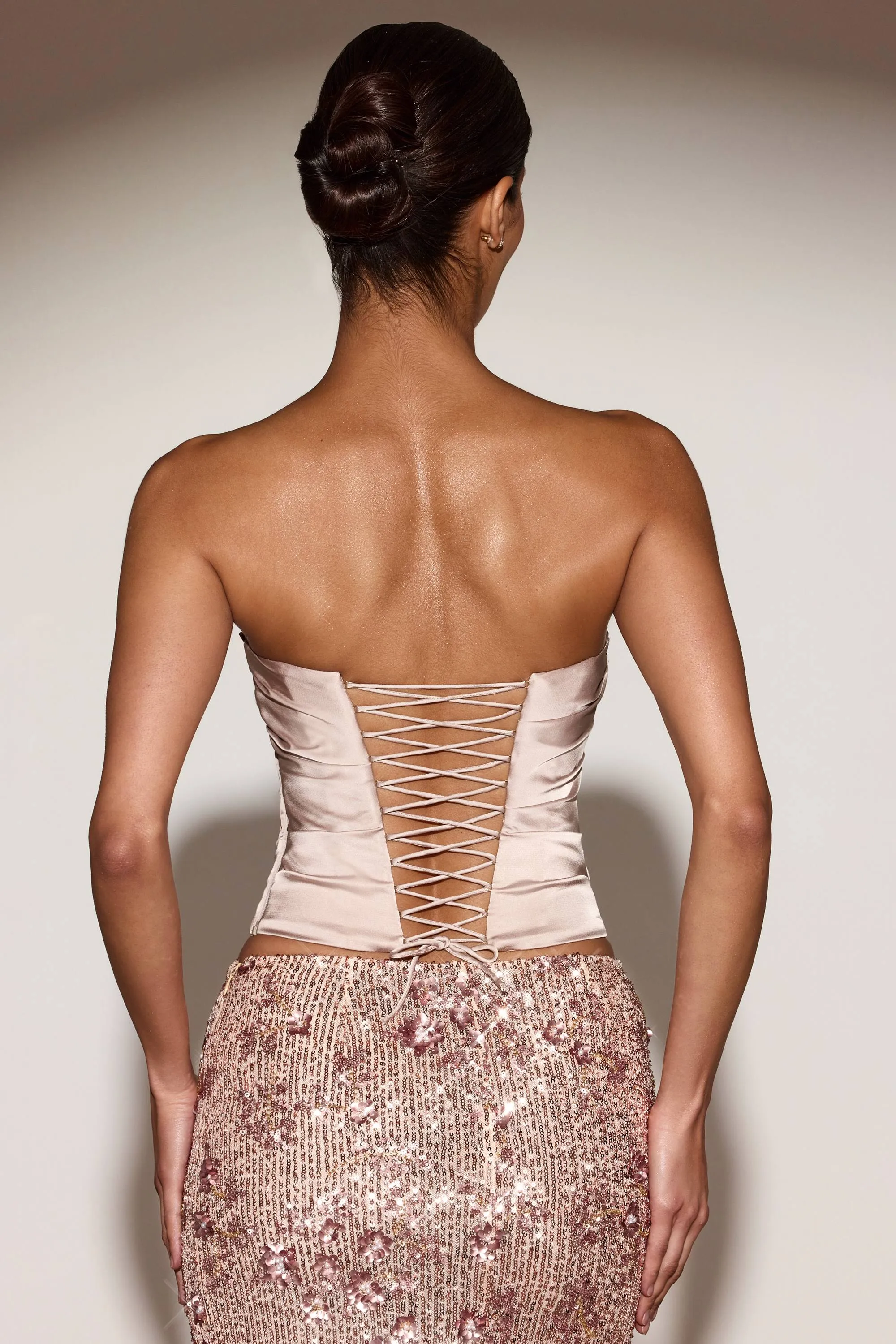 Draped Lace-Up Corset Top in Gold sold by Oh Polly product image thumbnail 3