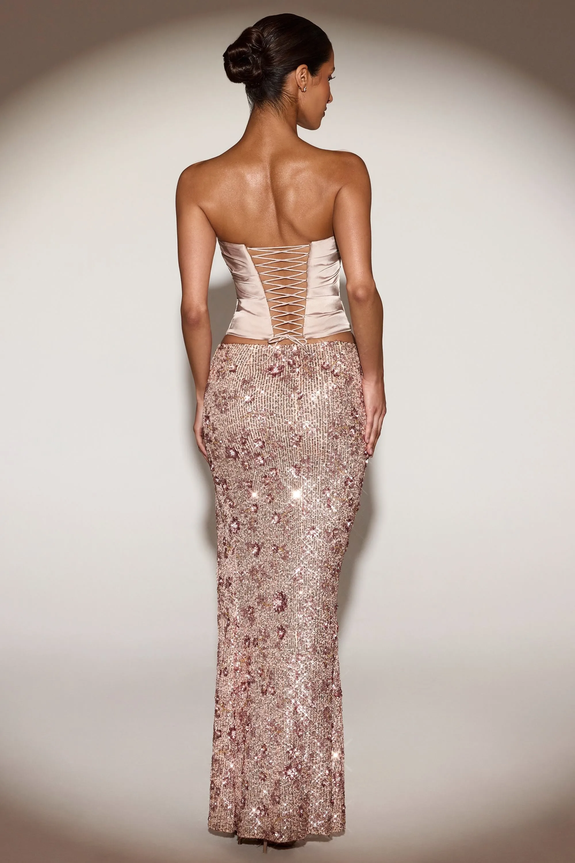 Embellished Mid-Rise Thigh-Split Maxi Skirt in Rose Gold sold by Oh Polly product image thumbnail 3