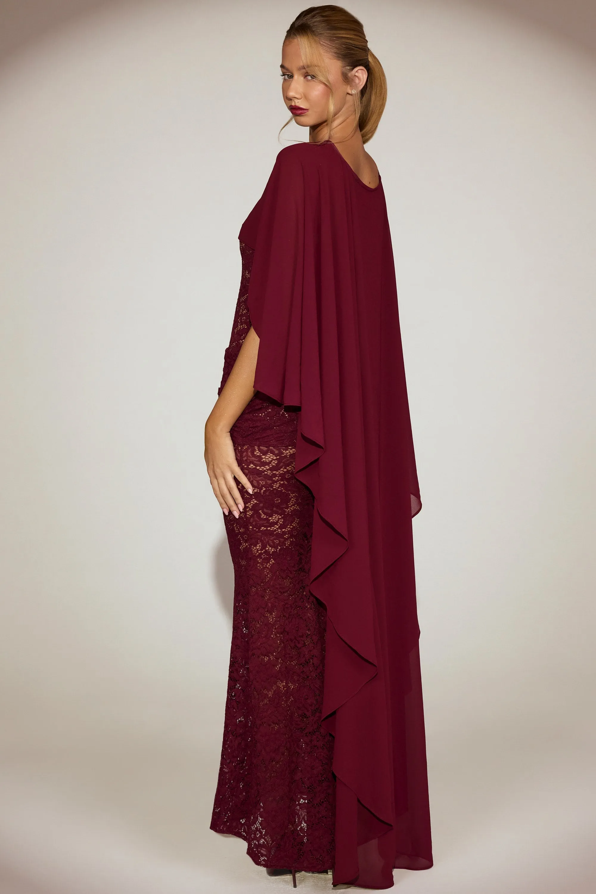 Chiffon Draped Cape in Wine Red sold by Oh Polly product image thumbnail 2