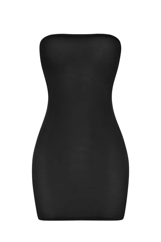 Soft Sheer-Mesh Bandeau Mini Slip Dress in Black sold by Oh Polly