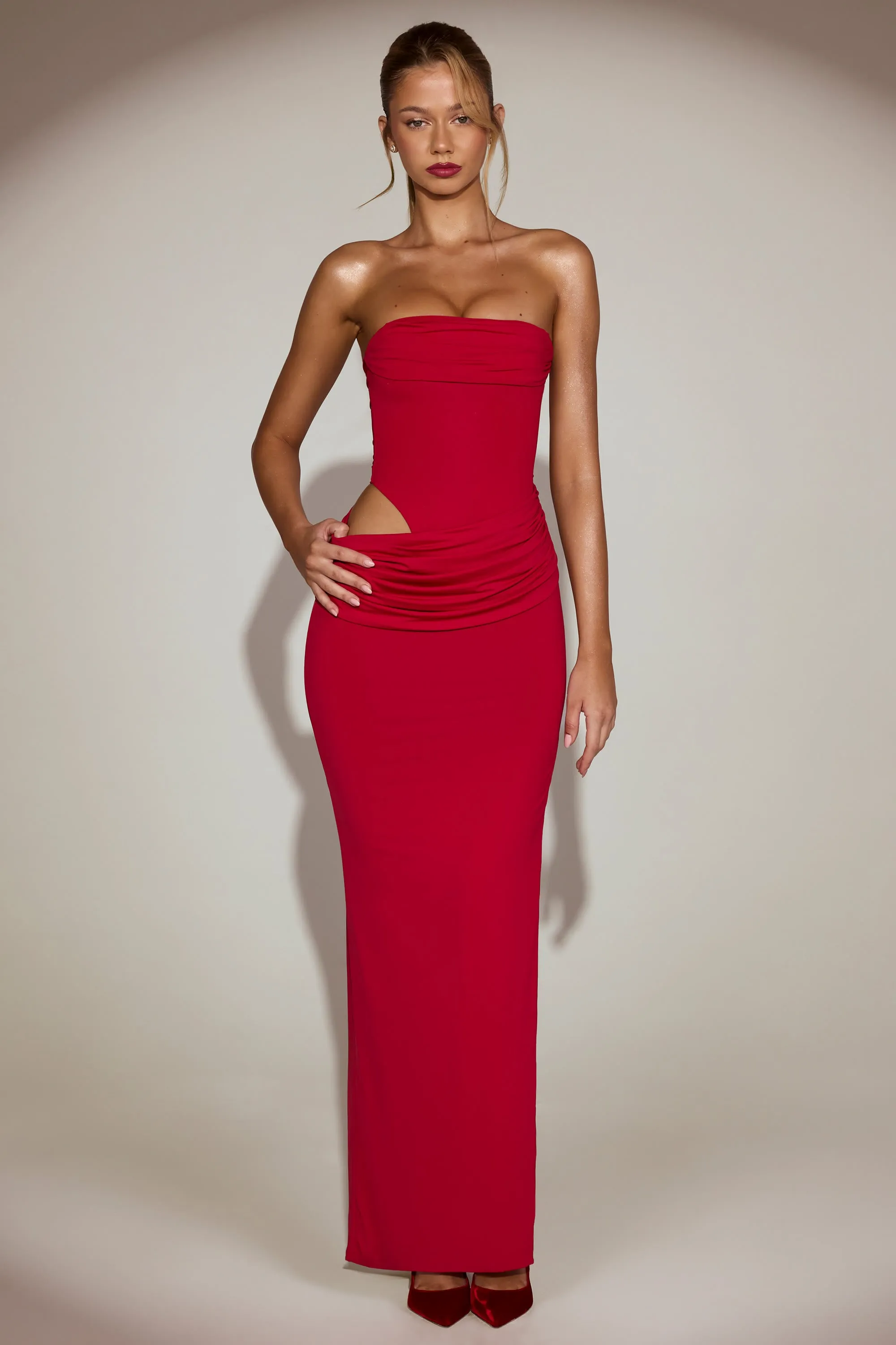 Soft-Jersey Bandeau Cut-Out Maxi Dress in True Red sold by Oh Polly product image thumbnail 5