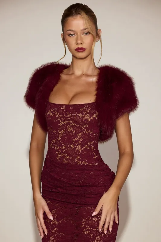 Faux-Fur Short Sleeve Bolero in Wine Red sold by Oh Polly