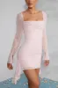 Long Sleeve Embellished Cowl Neck Mini Dress in Blush sold by Oh Polly