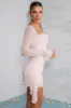 Long Sleeve Embellished Cowl Neck Mini Dress in Blush sold by Oh Polly