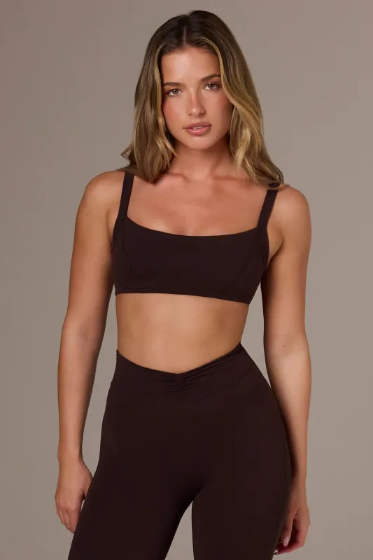 Soft Active Seam-Detail Sports Bra in Espresso sold by Oh Polly