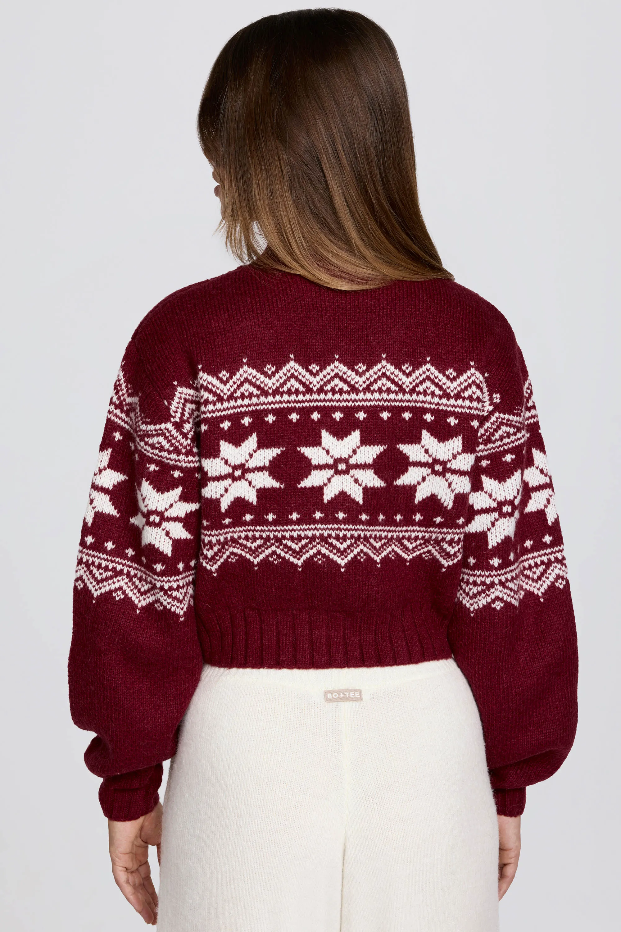 Jacquard-Knit Cropped Jumper in Crimson Red sold by Oh Polly product image thumbnail 2
