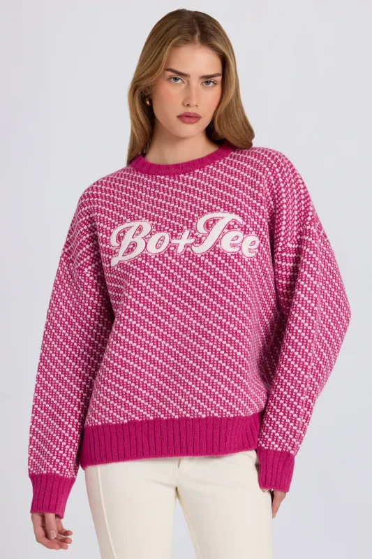 Knit Logo Oversized Jumper in Magenta Pink sold by Oh Polly