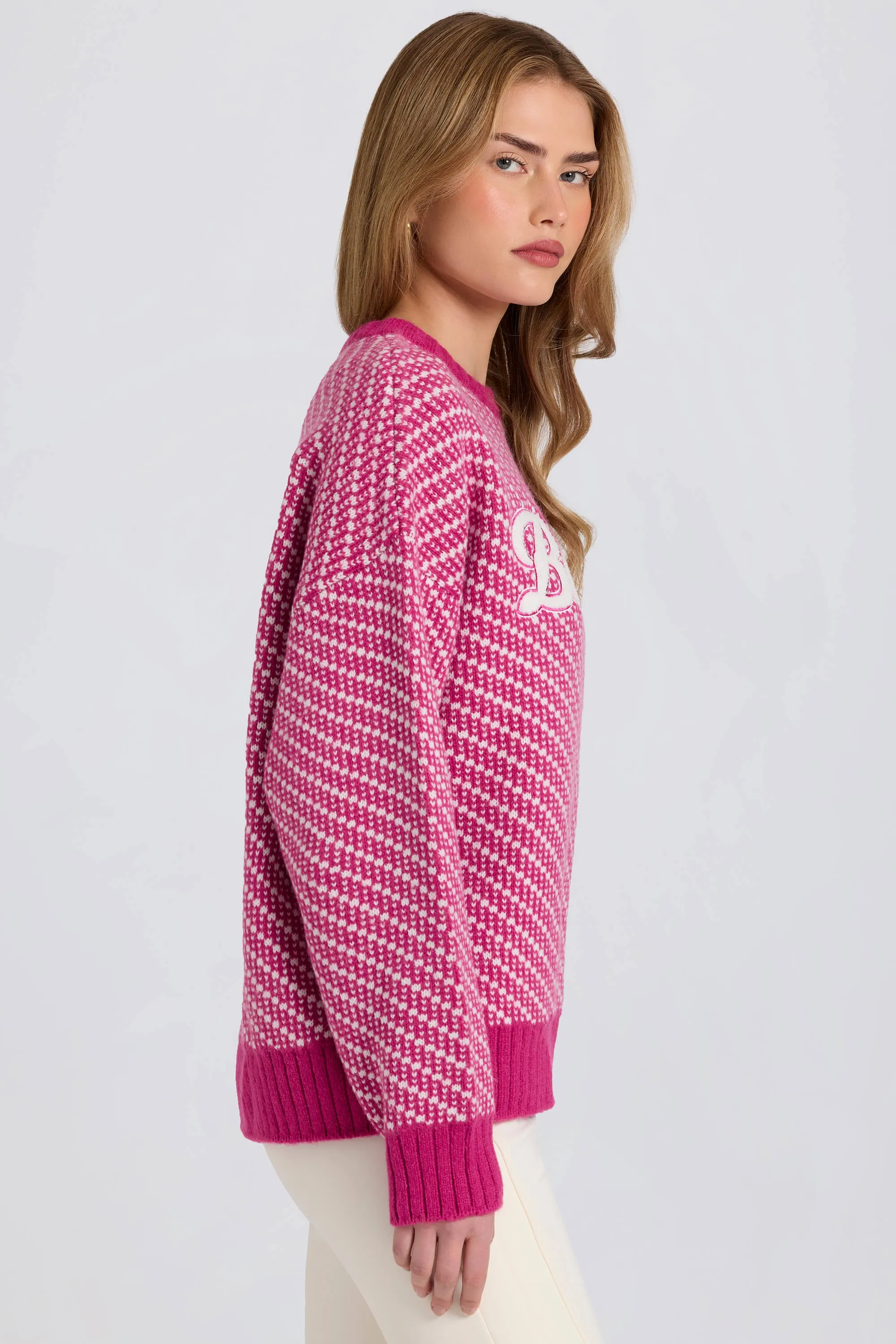 Knit Logo Oversized Jumper in Magenta Pink sold by Oh Polly product image thumbnail 4