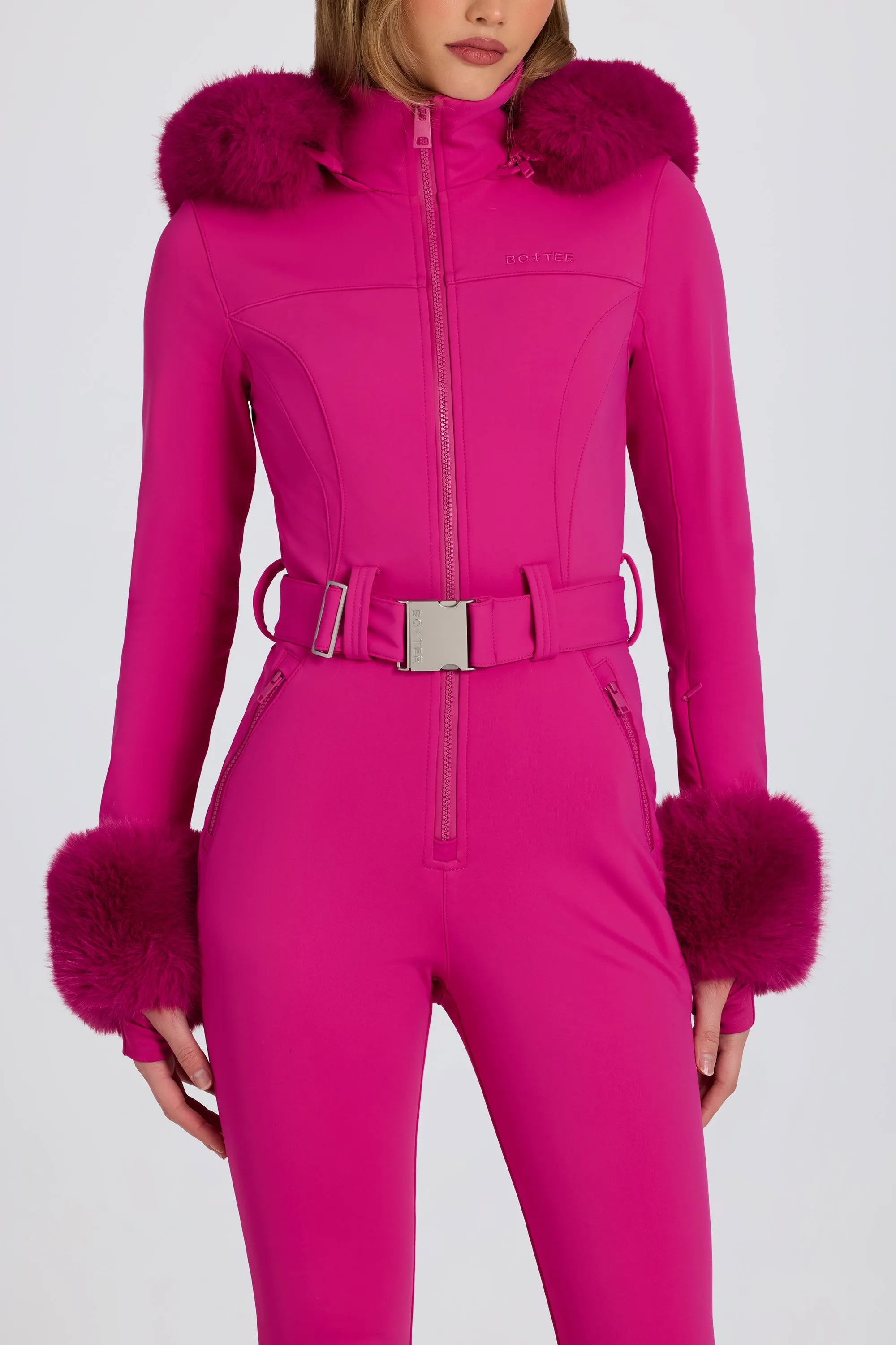 Waterproof Faux-Fur Hood Fitted Ski Suit in Magenta Pink sold by Oh Polly product image thumbnail 5