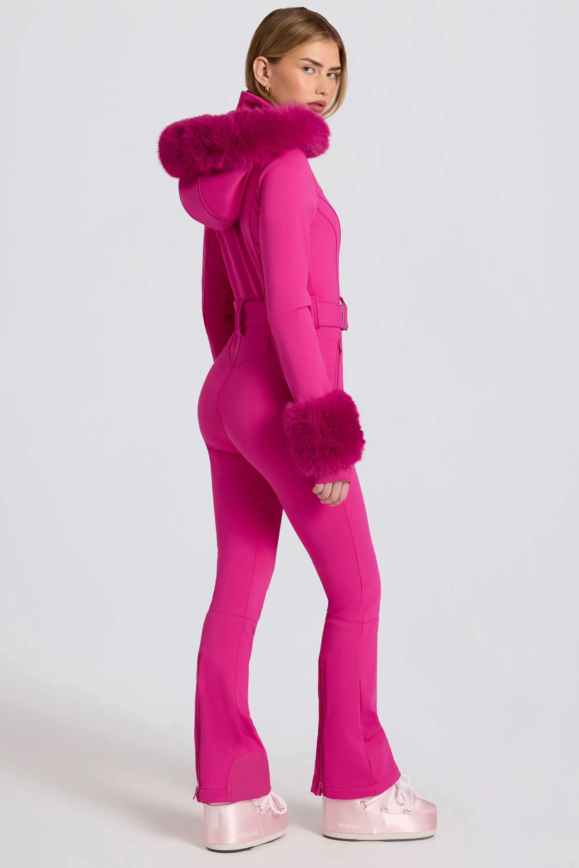 Waterproof Faux-Fur Hood Fitted Ski Suit in Magenta Pink sold by Oh Polly product image thumbnail 2