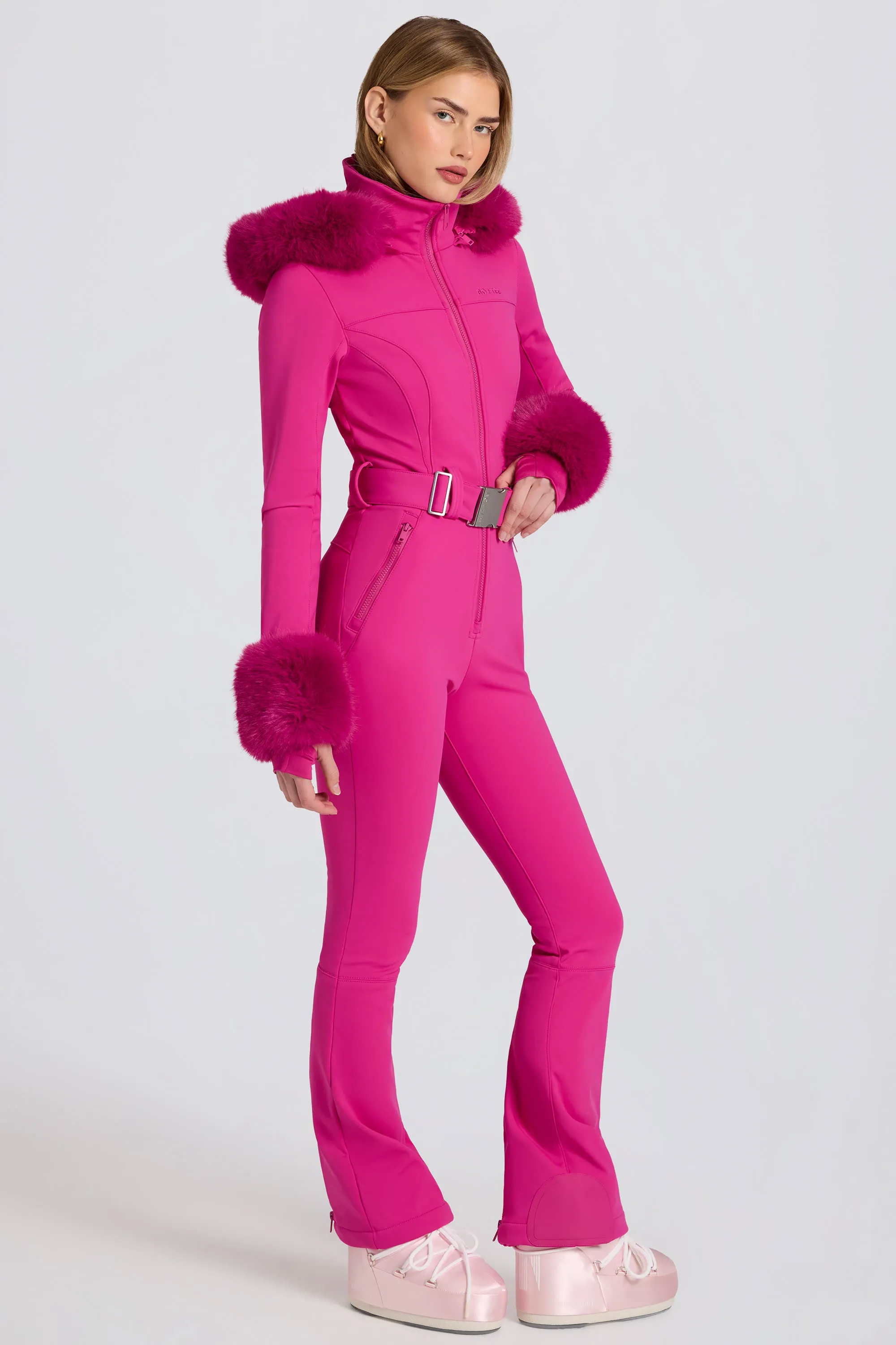 Waterproof Faux-Fur Hood Fitted Ski Suit in Magenta Pink sold by Oh Polly product image thumbnail 4