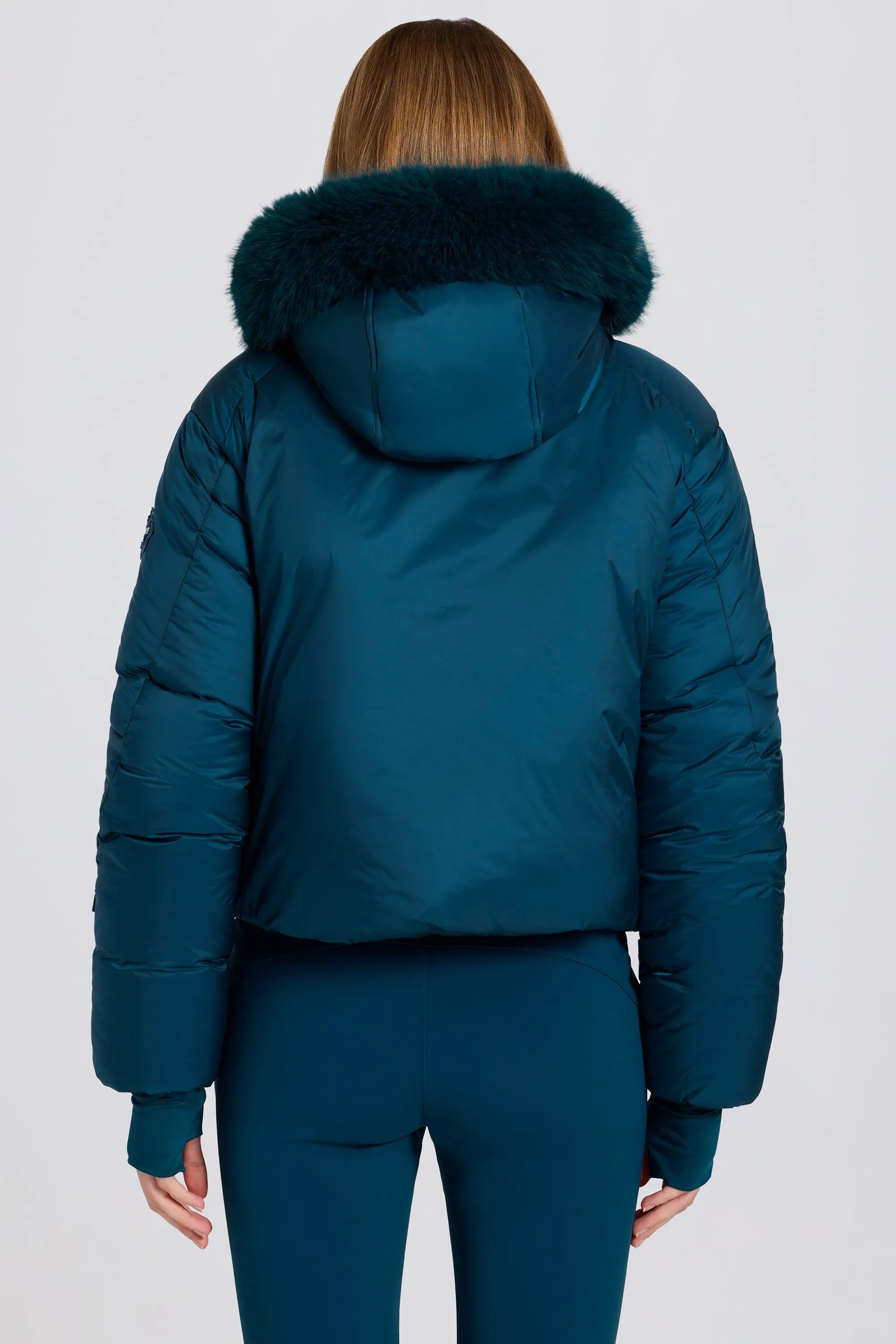 Waterproof Faux-Fur Hood Cropped Ski Jacket in Teal sold by Oh Polly product image thumbnail 2