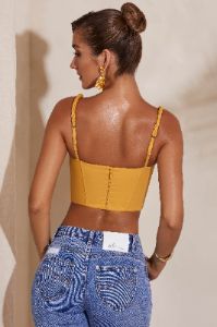 Slight Cowl Neckline Corset Crop Top in Dark Yellow sold by Oh Polly