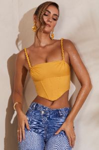 Slight Cowl Neckline Corset Crop Top in Dark Yellow sold by Oh Polly