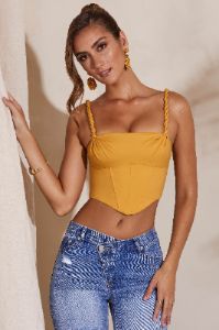 Slight Cowl Neckline Corset Crop Top in Dark Yellow sold by Oh Polly