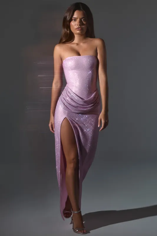 Embellished Bandeau Cowl-Waist Maxi Dress in Pink sold by Oh Polly