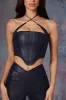 Vegan Leather Corset Crop Top in Midnight Black sold by Oh Polly