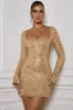 Embellished A-Line Mini Dress in Gold sold by Oh Polly
